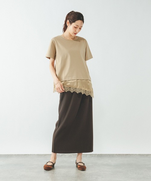GLOBAL WORK（グローバルワーク）の「フェイクアシメヘムレースTシャツ/759899（Tシャツ/カットソー・レディース・ブラック/ベージュ/アイボリー・LARGE/MEDIUM）」の13枚目の写真