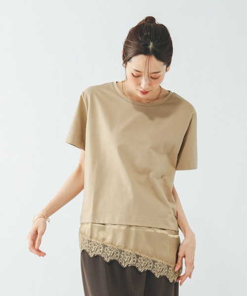 GLOBAL WORK（グローバルワーク）の「フェイクアシメヘムレースTシャツ/759899（Tシャツ/カットソー・レディース・ブラック/ベージュ/アイボリー・LARGE/MEDIUM）」の14枚目の写真