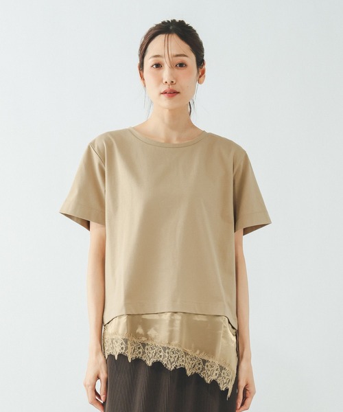 GLOBAL WORK（グローバルワーク）の「フェイクアシメヘムレースTシャツ/759899（Tシャツ/カットソー・レディース・ブラック/ベージュ/アイボリー・LARGE/MEDIUM）」の15枚目の写真