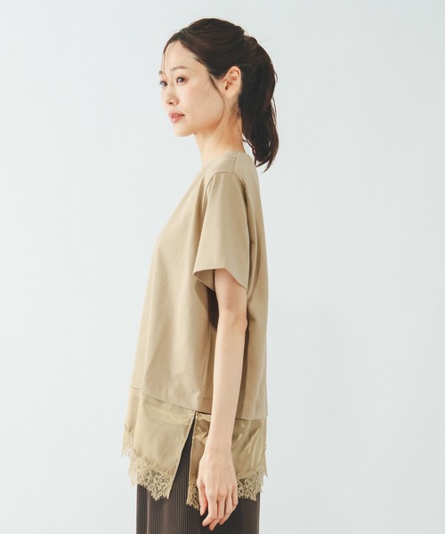 GLOBAL WORK（グローバルワーク）の「フェイクアシメヘムレースTシャツ/759899（Tシャツ/カットソー・レディース・ブラック/ベージュ/アイボリー・LARGE/MEDIUM）」の16枚目の写真