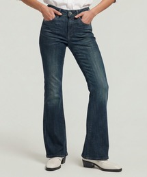 Stevey 3D Flare Jeans/立体裁断ヴィンテージライクウォッシュ加工フレアジーンズ/ブーツカットデニムパンツ/L28