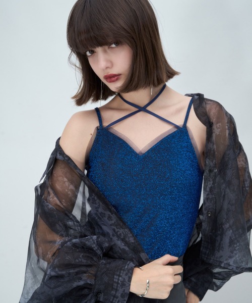 HARE(ハレ)の「Vネックカップツキキャミソール(HARE)(キャミソール・レディース・ライトブルー/ブラック×シルバー/ブルー/マルチ・FREE)」の3枚目の写真