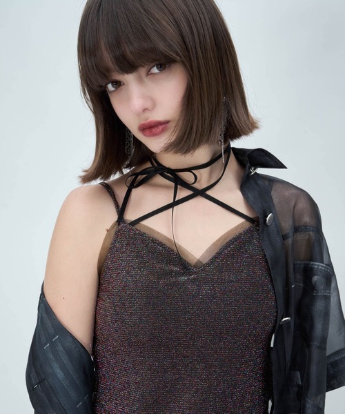 HARE(ハレ)の「Vネックカップツキキャミソール(HARE)(キャミソール・レディース・ライトブルー/ブラック×シルバー/ブルー/マルチ・FREE)」の4枚目の写真