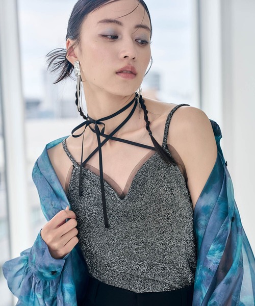 HARE(ハレ)の「Vネックカップツキキャミソール(HARE)(キャミソール・レディース・ライトブルー/ブラック×シルバー/ブルー/マルチ・FREE)」の10枚目の写真