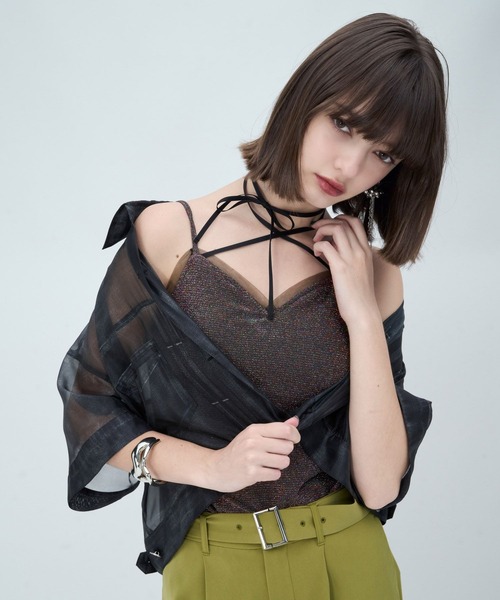 HARE(ハレ)の「Vネックカップツキキャミソール(HARE)(キャミソール・レディース・ライトブルー/ブラック×シルバー/ブルー/マルチ・FREE)」の12枚目の写真