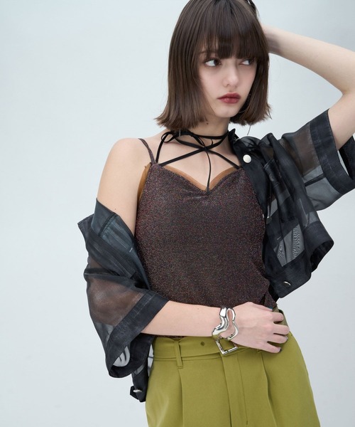 HARE(ハレ)の「Vネックカップツキキャミソール(HARE)(キャミソール・レディース・ライトブルー/ブラック×シルバー/ブルー/マルチ・FREE)」の14枚目の写真