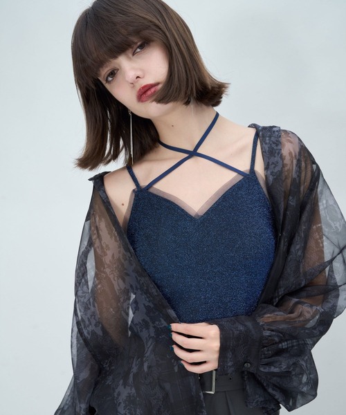 HARE(ハレ)の「Vネックカップツキキャミソール(HARE)(キャミソール・レディース・ライトブルー/ブラック×シルバー/ブルー/マルチ・FREE)」の18枚目の写真