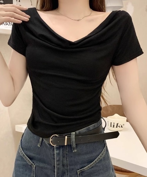 Teem Store(チームストア)の「ドレープネックオフショルカットソー 半袖(Tシャツ/カットソー・レディース・ブラック・S)」の13枚目の写真
