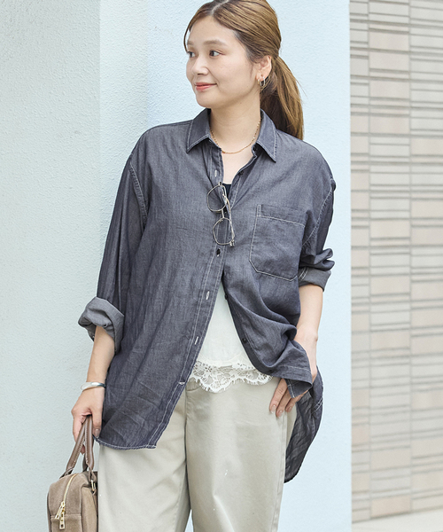 JOURNAL STANDARD(ジャーナルスタンダード)の「スーパーライトウォッシュ シャツ(シャツ/ブラウス・レディース・ブルー/ネイビー/ブラウン・FREE)」の3枚目の写真