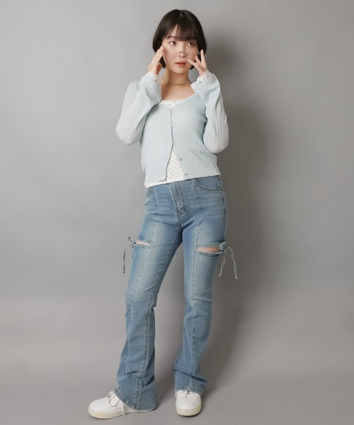 SPINNS(スピンズ)の「ラメ入りリブカーディガン/韓国ガーリー(カーディガン/ボレロ・レディース・ピンク/ホワイト/ゴールド/サックスブルー・ONESIZE)」の22枚目の写真