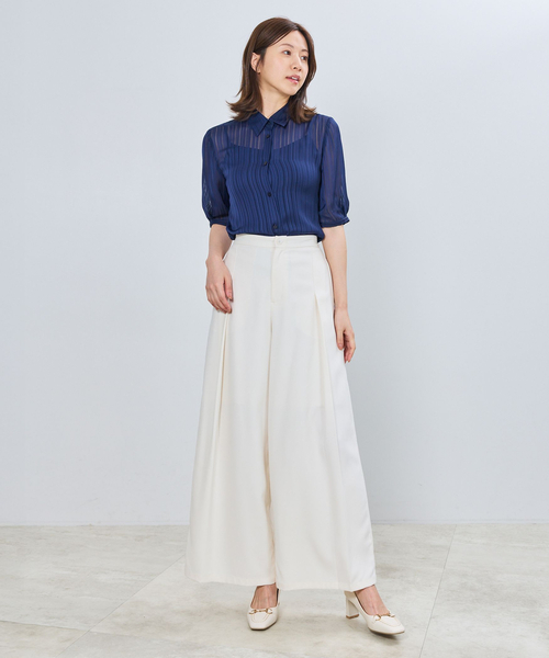 NARACAMICIE(ナラカミーチェ)の「【NARACAMICIE】サテンランダムストライプ半袖ブラウス(シャツ/ブラウス・レディース・ネイビー/ブラック/グレー・M)」の18枚目の写真