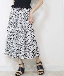 大人モノトーン!ダルメシアン柄プリーツロングスカート