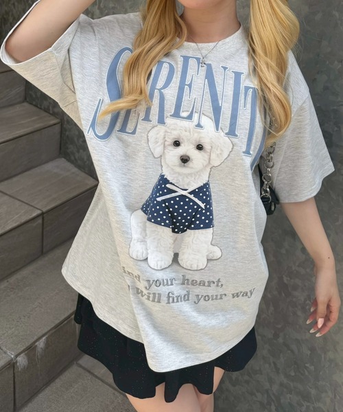 continuer de NICE CLAUP(コンティニューデナイスクラップ)の「ちびリボン犬BigT(Tシャツ/カットソー・レディース・オフホワイト/チャコールグレー/ピンク/オートミール・FREE)」の12枚目の写真
