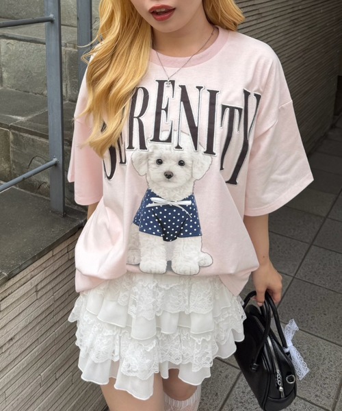 continuer de NICE CLAUP(コンティニューデナイスクラップ)の「ちびリボン犬BigT(Tシャツ/カットソー・レディース・オフホワイト/チャコールグレー/ピンク/オートミール・FREE)」の18枚目の写真