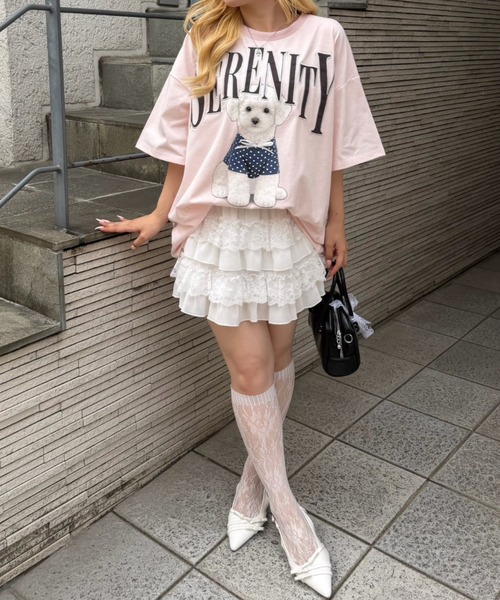 continuer de NICE CLAUP(コンティニューデナイスクラップ)の「ちびリボン犬BigT(Tシャツ/カットソー・レディース・オフホワイト/チャコールグレー/ピンク/オートミール・FREE)」の22枚目の写真
