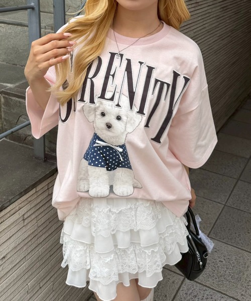 continuer de NICE CLAUP(コンティニューデナイスクラップ)の「ちびリボン犬BigT(Tシャツ/カットソー・レディース・オフホワイト/チャコールグレー/ピンク/オートミール・FREE)」の19枚目の写真