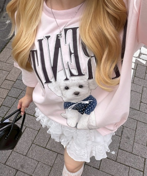 continuer de NICE CLAUP(コンティニューデナイスクラップ)の「ちびリボン犬BigT(Tシャツ/カットソー・レディース・オフホワイト/チャコールグレー/ピンク/オートミール・FREE)」の20枚目の写真