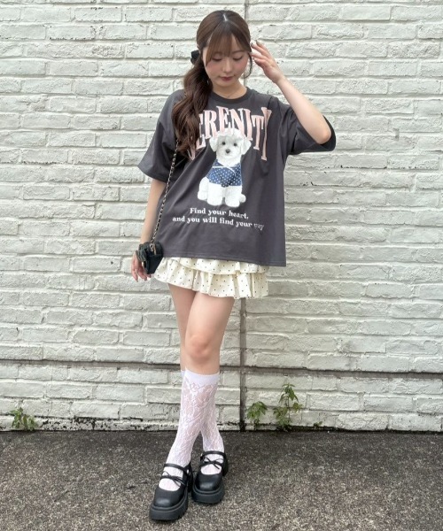 continuer de NICE CLAUP(コンティニューデナイスクラップ)の「ちびリボン犬BigT(Tシャツ/カットソー・レディース・オフホワイト/チャコールグレー/ピンク/オートミール・FREE)」の11枚目の写真