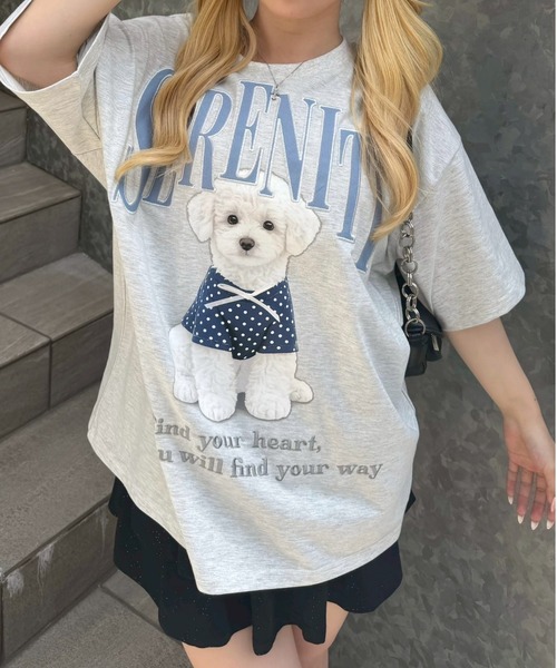 continuer de NICE CLAUP(コンティニューデナイスクラップ)の「ちびリボン犬BigT(Tシャツ/カットソー・レディース・オフホワイト/チャコールグレー/ピンク/オートミール・FREE)」の14枚目の写真