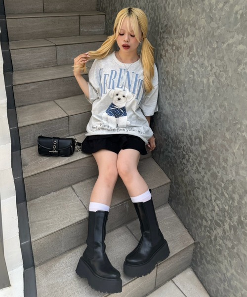 continuer de NICE CLAUP(コンティニューデナイスクラップ)の「ちびリボン犬BigT(Tシャツ/カットソー・レディース・オフホワイト/チャコールグレー/ピンク/オートミール・FREE)」の16枚目の写真