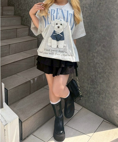 continuer de NICE CLAUP(コンティニューデナイスクラップ)の「ちびリボン犬BigT(Tシャツ/カットソー・レディース・オフホワイト/チャコールグレー/ピンク/オートミール・FREE)」の17枚目の写真