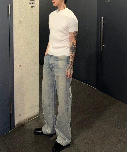 FreeZone(フリーゾーン)の「ラインストーン付きヴィンテージウォッシュワイドデニムパンツ(デニムパンツ・メンズ・ブルー・L/M/S)」の18枚目の写真