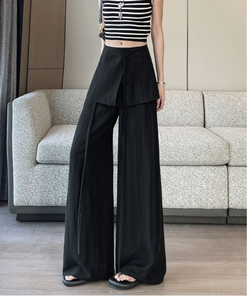＆soiree（アンドソワレ）の「ラックスカートデザインリネンライクワイドパンツ（その他パンツ・レディース・ブラック/ホワイト/グレー/ベージュ・SMALL/MEDIUM/LARGE/X-LARGE/X-SMALL）」の2枚目の写真
