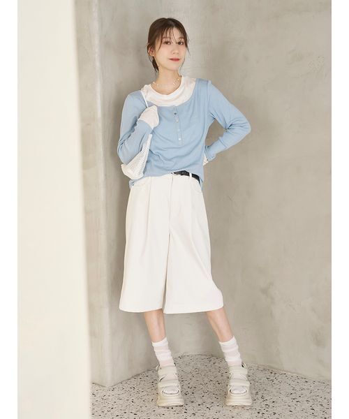 emmi(エミ)の「【emmi×PlaxTM】レイヤードデザインヘンリーネックカットソー(Tシャツ/カットソー・レディース・ネイビー/ライトブルー/ライトグレー・F)」の9枚目の写真