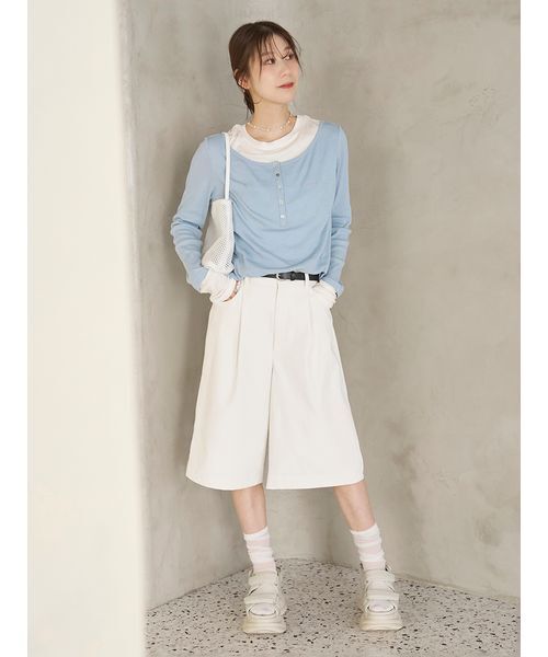 emmi(エミ)の「【emmi×PlaxTM】レイヤードデザインヘンリーネックカットソー(Tシャツ/カットソー・レディース・ネイビー/ライトブルー/ライトグレー・F)」の8枚目の写真
