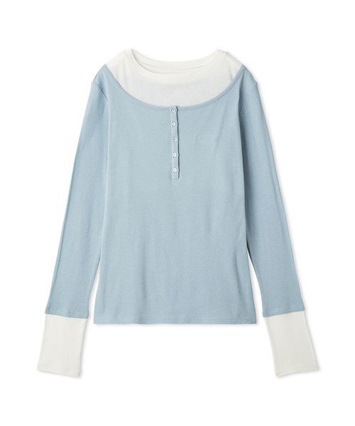 emmi(エミ)の「【emmi×PlaxTM】レイヤードデザインヘンリーネックカットソー(Tシャツ/カットソー・レディース・ネイビー/ライトブルー/ライトグレー・F)」の6枚目の写真