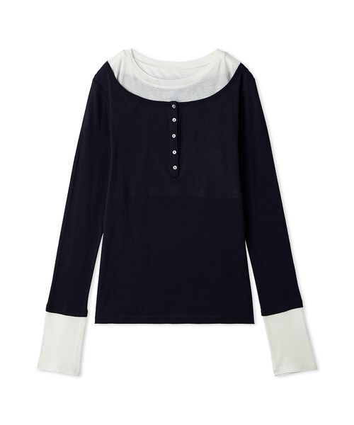 emmi(エミ)の「【emmi×PlaxTM】レイヤードデザインヘンリーネックカットソー(Tシャツ/カットソー・レディース・ネイビー/ライトブルー/ライトグレー・F)」の4枚目の写真