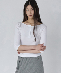 Button Henley Neck Tee White