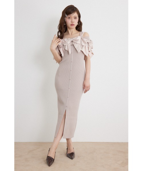 rienda(リエンダ)の「リボンタイトニットワンピース 夏服 秋服(ワンピース・レディース・ライトブルー/ブラック/ベージュ・FREE)」の3枚目の写真