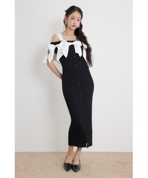 リボンタイトニットワンピース 夏服 秋服