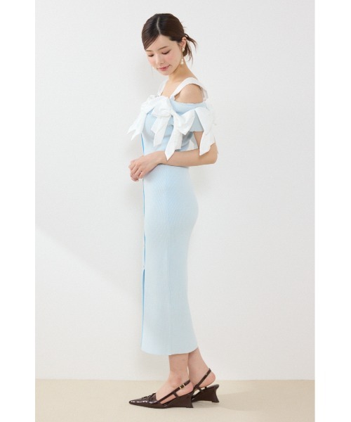 rienda(リエンダ)の「リボンタイトニットワンピース 夏服 秋服(ワンピース・レディース・ライトブルー/ブラック/ベージュ・FREE)」の5枚目の写真