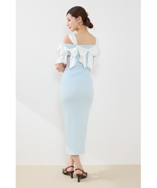 rienda(リエンダ)の「リボンタイトニットワンピース 夏服 秋服(ワンピース・レディース・ライトブルー/ブラック/ベージュ・FREE)」の6枚目の写真