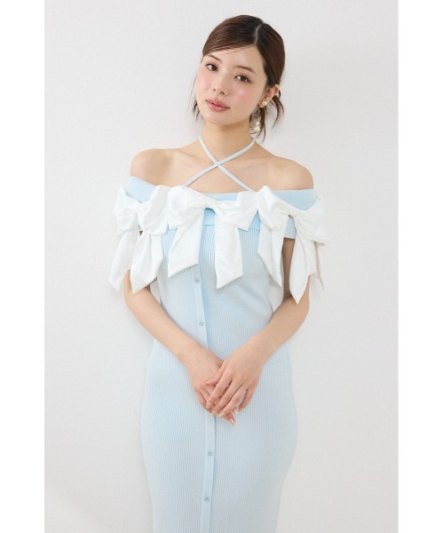 rienda(リエンダ)の「リボンタイトニットワンピース 夏服 秋服(ワンピース・レディース・ライトブルー/ブラック/ベージュ・FREE)」の7枚目の写真