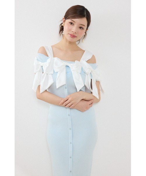 rienda(リエンダ)の「リボンタイトニットワンピース 夏服 秋服(ワンピース・レディース・ライトブルー/ブラック/ベージュ・FREE)」の8枚目の写真