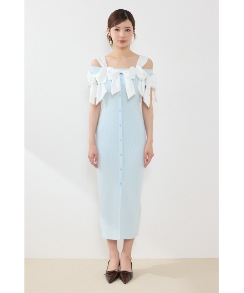 rienda(リエンダ)の「リボンタイトニットワンピース 夏服 秋服(ワンピース・レディース・ライトブルー/ブラック/ベージュ・FREE)」の11枚目の写真