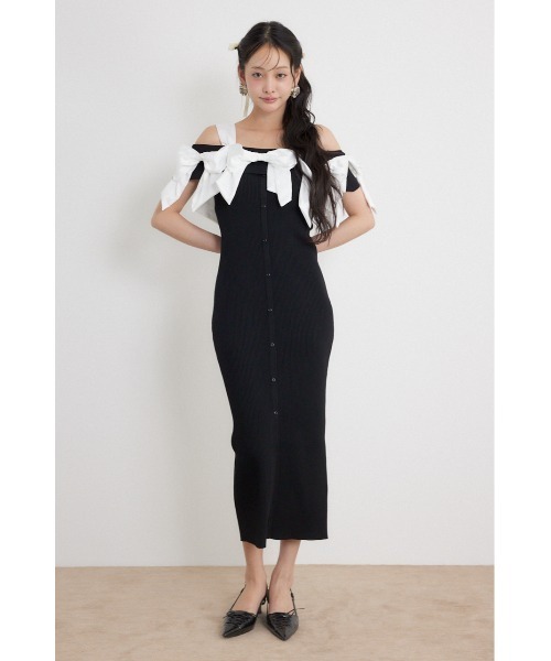 rienda(リエンダ)の「リボンタイトニットワンピース 夏服 秋服(ワンピース・レディース・ライトブルー/ブラック/ベージュ・FREE)」の12枚目の写真