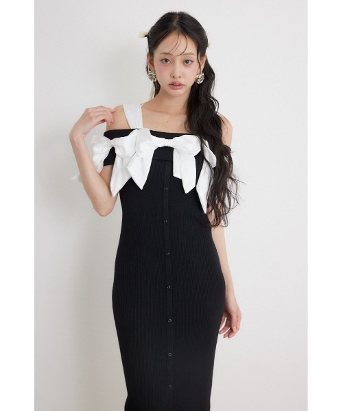 rienda(リエンダ)の「リボンタイトニットワンピース 夏服 秋服(ワンピース・レディース・ライトブルー/ブラック/ベージュ・FREE)」の14枚目の写真