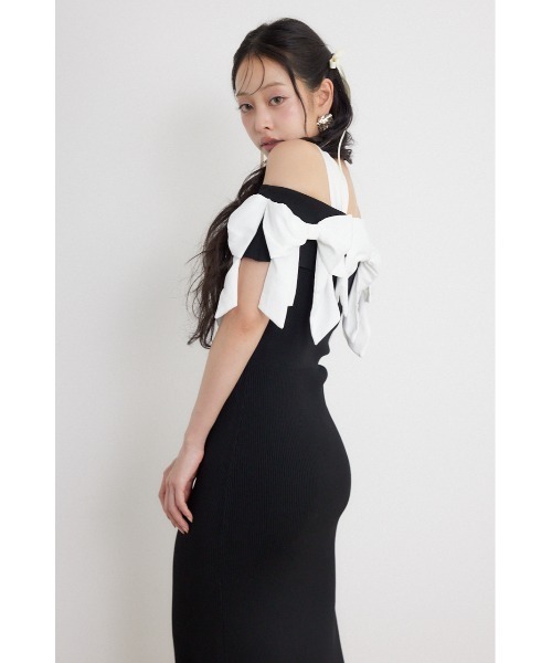 rienda(リエンダ)の「リボンタイトニットワンピース 夏服 秋服(ワンピース・レディース・ライトブルー/ブラック/ベージュ・FREE)」の16枚目の写真