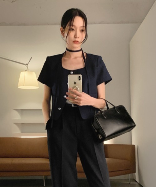 FAVORITO(ファヴォリート)の「ノーカラーツイードジャケット(ノーカラージャケット・レディース・ネイビー/ベージュ/ブルー・M/S)」の15枚目の写真