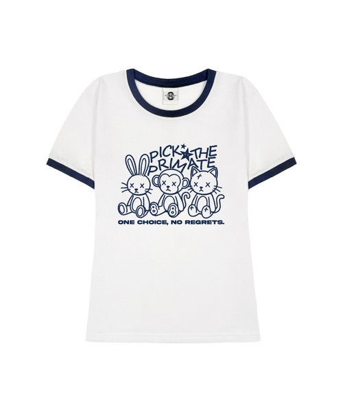 PRIMATE(プライメイト)の「X-EYE レディース スリムフィット リンガー 半袖Tシャツ 3 COLORS(Tシャツ/カットソー・レディース・ホワイト×ネイビー/ホワイト×ブラック/ブラック・FREE)」の1枚目の写真
