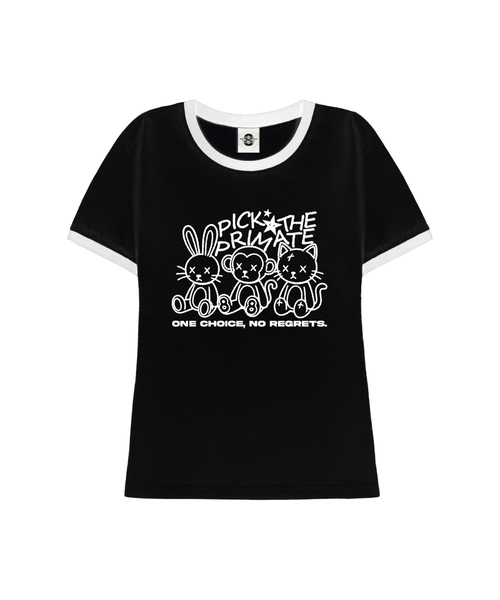 PRIMATE(プライメイト)の「X-EYE レディース スリムフィット リンガー 半袖Tシャツ 3 COLORS(Tシャツ/カットソー・レディース・ホワイト×ネイビー/ホワイト×ブラック/ブラック・FREE)」の3枚目の写真