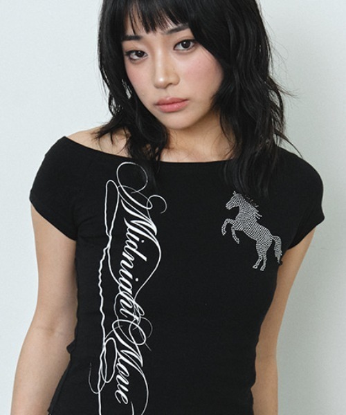 Midnight Move(ミッドナイトムーブ)の「A'GEM/9 × .kom 『MIDNIGHT MOVE/ミッドナイトムーブ』CB HORSE TEE/CBホース半袖Tシャツ(Tシャツ/カットソー・レディース・ライトグリーン/ブラック・FREE)」の1枚目の写真