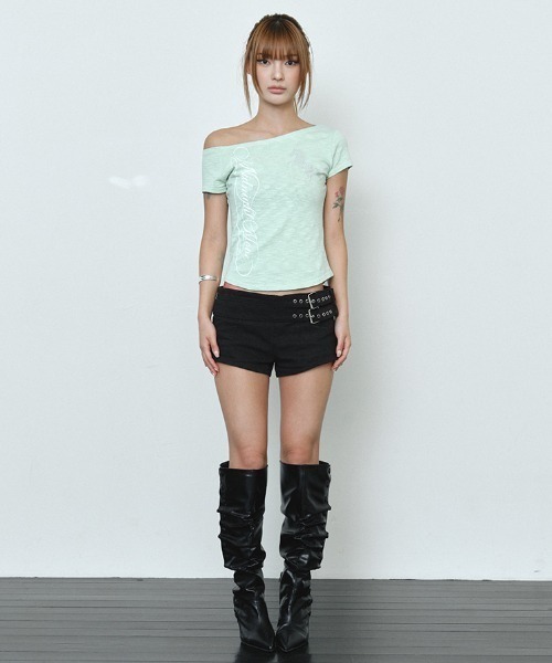 Midnight Move(ミッドナイトムーブ)の「A'GEM/9 × .kom 『MIDNIGHT MOVE/ミッドナイトムーブ』CB HORSE TEE/CBホース半袖Tシャツ(Tシャツ/カットソー・レディース・ライトグリーン/ブラック・FREE)」の4枚目の写真