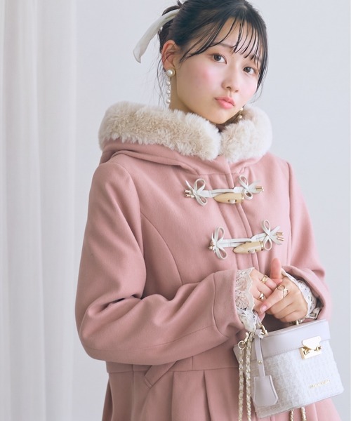marun(マルン)の「<大きいサイズ>ミディ丈フェイクファーフードダッフルコート marun(ダッフルコート・レディース・ネイビー/ピンク・5L/4L/3L/LL/L)」の1枚目の写真