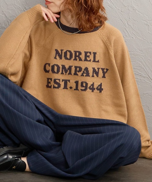 LOGAN knitting mills（ローガンニッティングミルズ）の「【WEB先行予約】[LOGAN Knitting Mills/ローガン ニッティング ミルズ] 別注 配色ジャガードラグランニット（ニット/セーター・レディース・ネイビー/ベージュ/アイボリー/レッド/ブルー・F）」の2枚目の写真