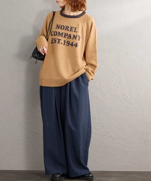 LOGAN knitting mills（ローガンニッティングミルズ）の「【WEB先行予約】[LOGAN Knitting Mills/ローガン ニッティング ミルズ] 別注 配色ジャガードラグランニット（ニット/セーター・レディース・ネイビー/ベージュ/アイボリー/レッド/ブルー・F）」の19枚目の写真